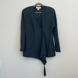 Vintage Designer Christian Dior Dark Green Blazer Tassel Detail Women Size 12